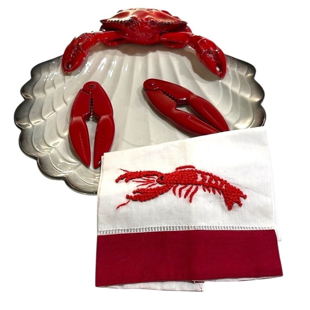 Vintage MCM  1940’s Brad Keeler 3D Crab Serving Platter Set Crab on a Clam Shell